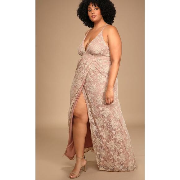 NWT Lulus Stolen Moments Dusty Pink Lace-Up Lace Maxi Dress Women's Sz M - Picture 2 of 11